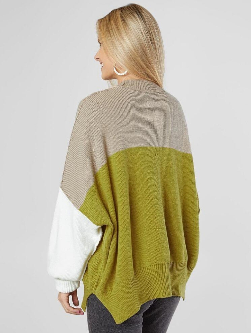 Free People Easy Street Colorblock Sweater | Ribbed Mock Neck (SP) | Lime Combo - Picture 7 of 7